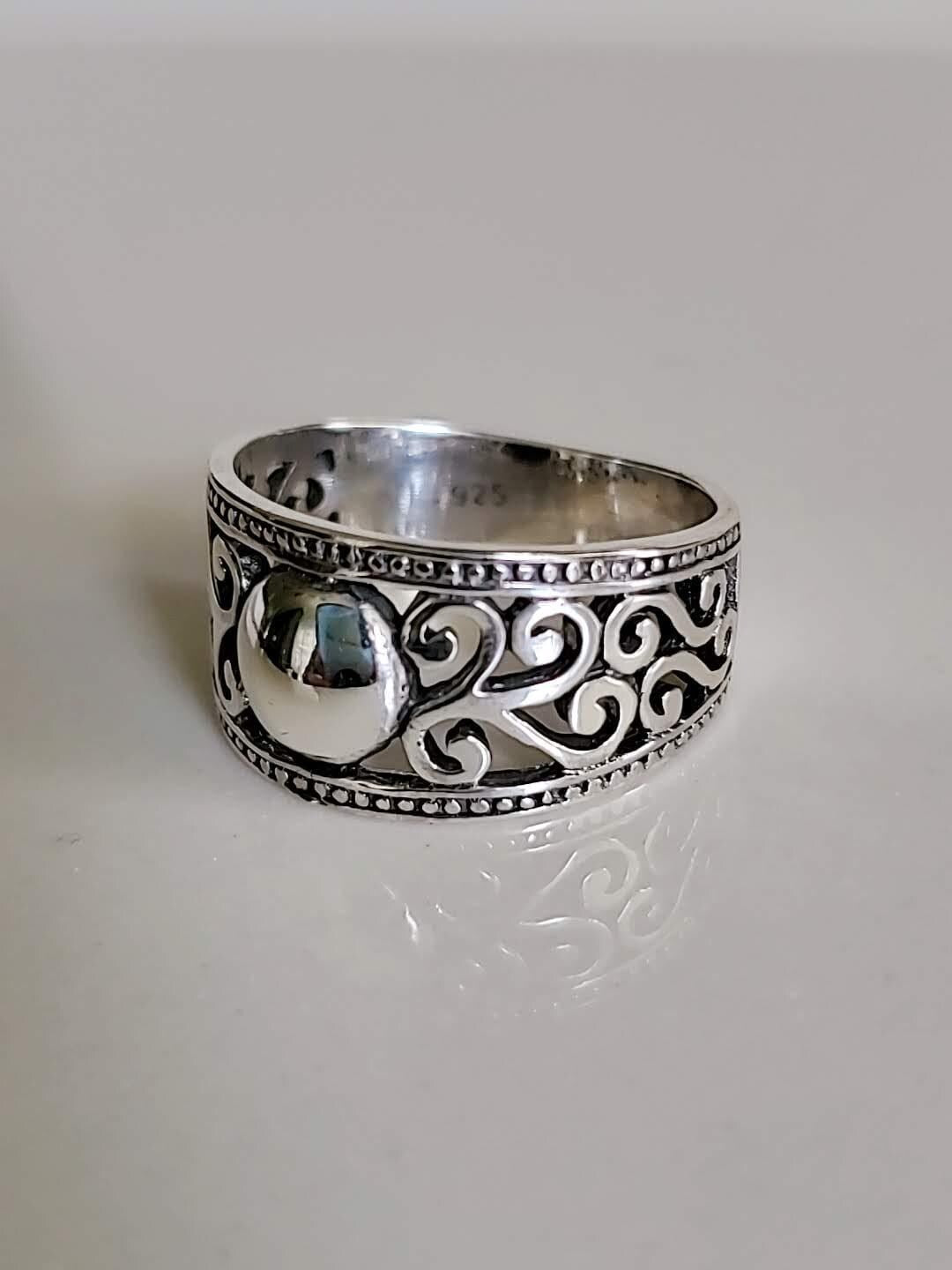 Bali Sterling Silver Dome Ring: Art Deco Boho Statement Jewelry