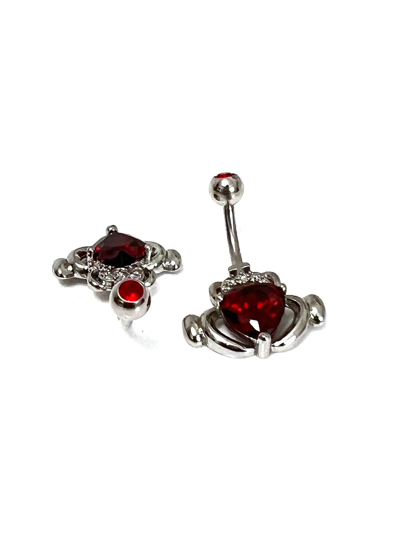 Claddagh CZ Irish Love Belly Button Ring Red Garnet, Lavender Amethyst, White Cubic Zirconia