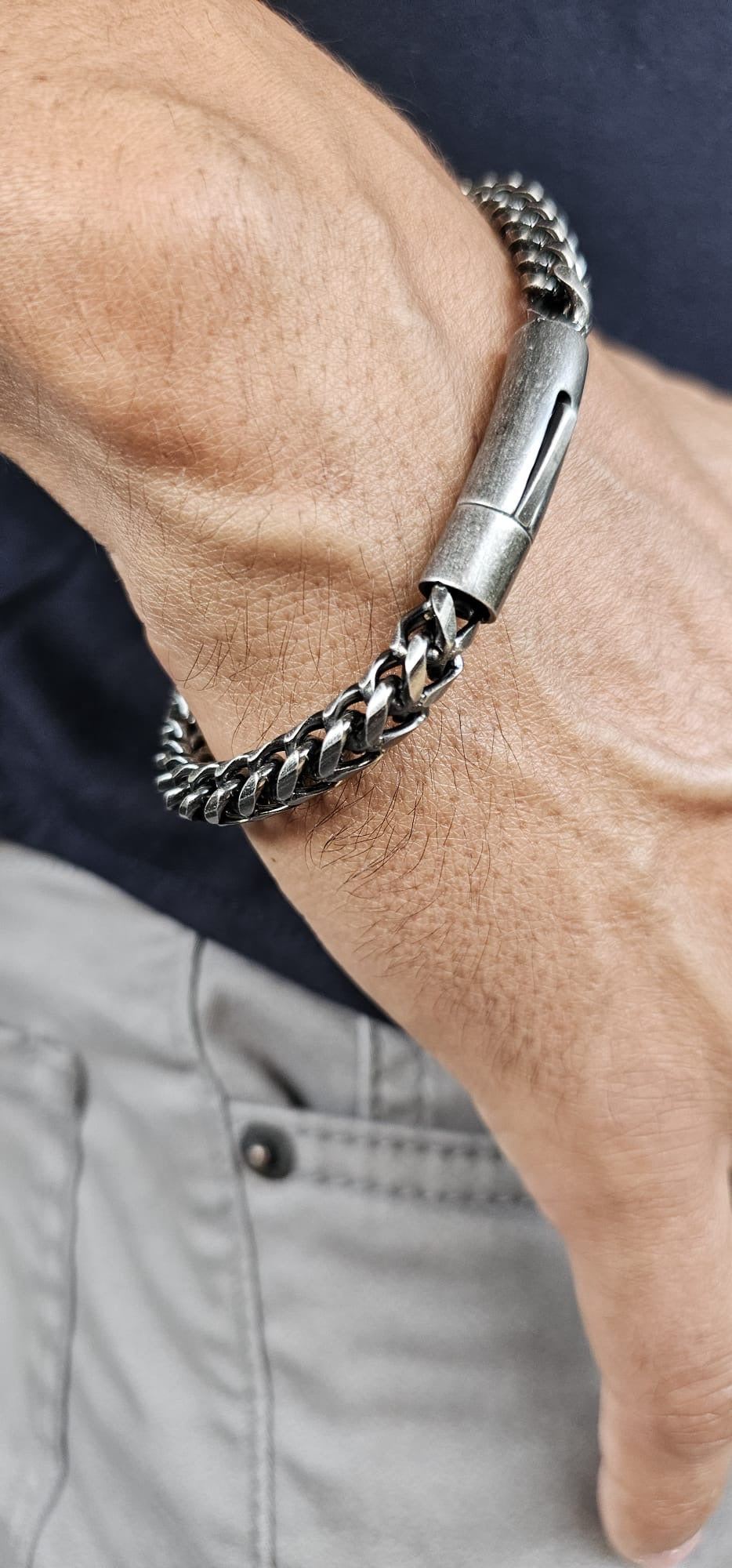 Black Stainless Steel Button Clip Bracelet