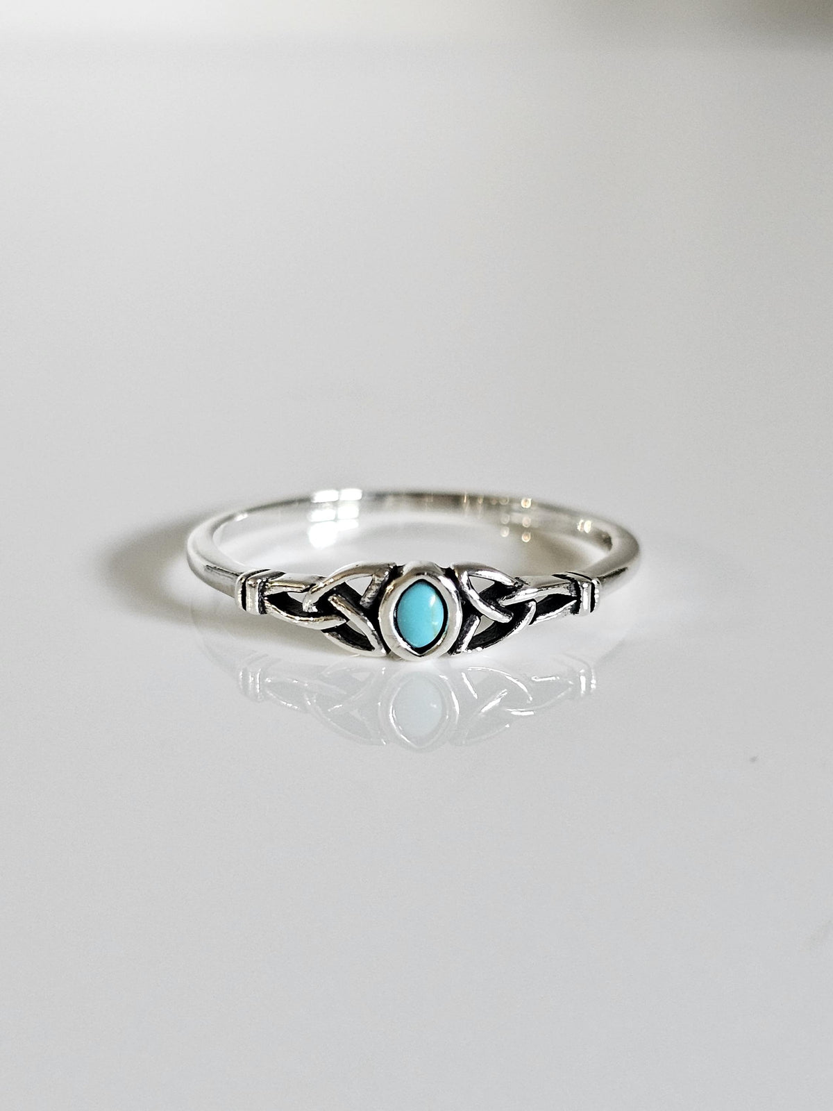Oxidized Celtic Turquoise Ring – Sterling Silver