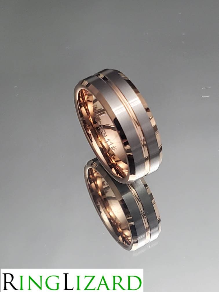 Rose Silver Gold Tungsten Wedding Men's Band