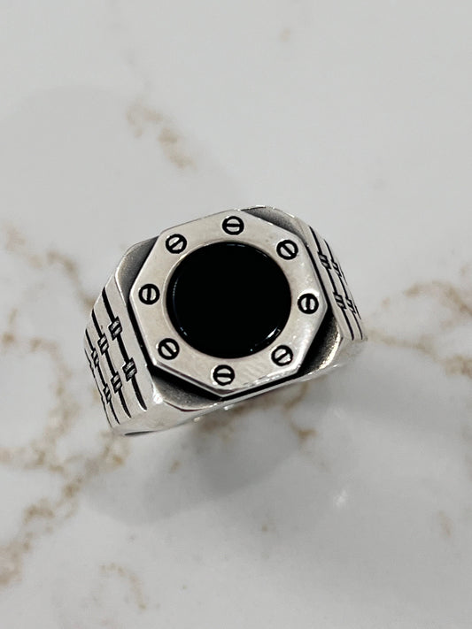 Hex Shaped Men's Onyx Statement Ring