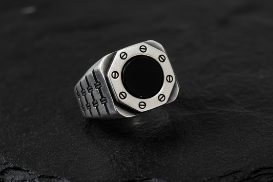 Hex Shaped Men's Onyx Statement Ring