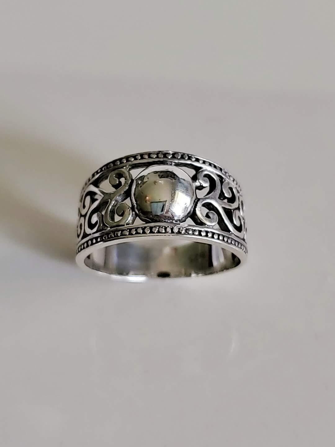 Bali Sterling Silver Dome Ring: Art Deco Boho Statement Jewelry
