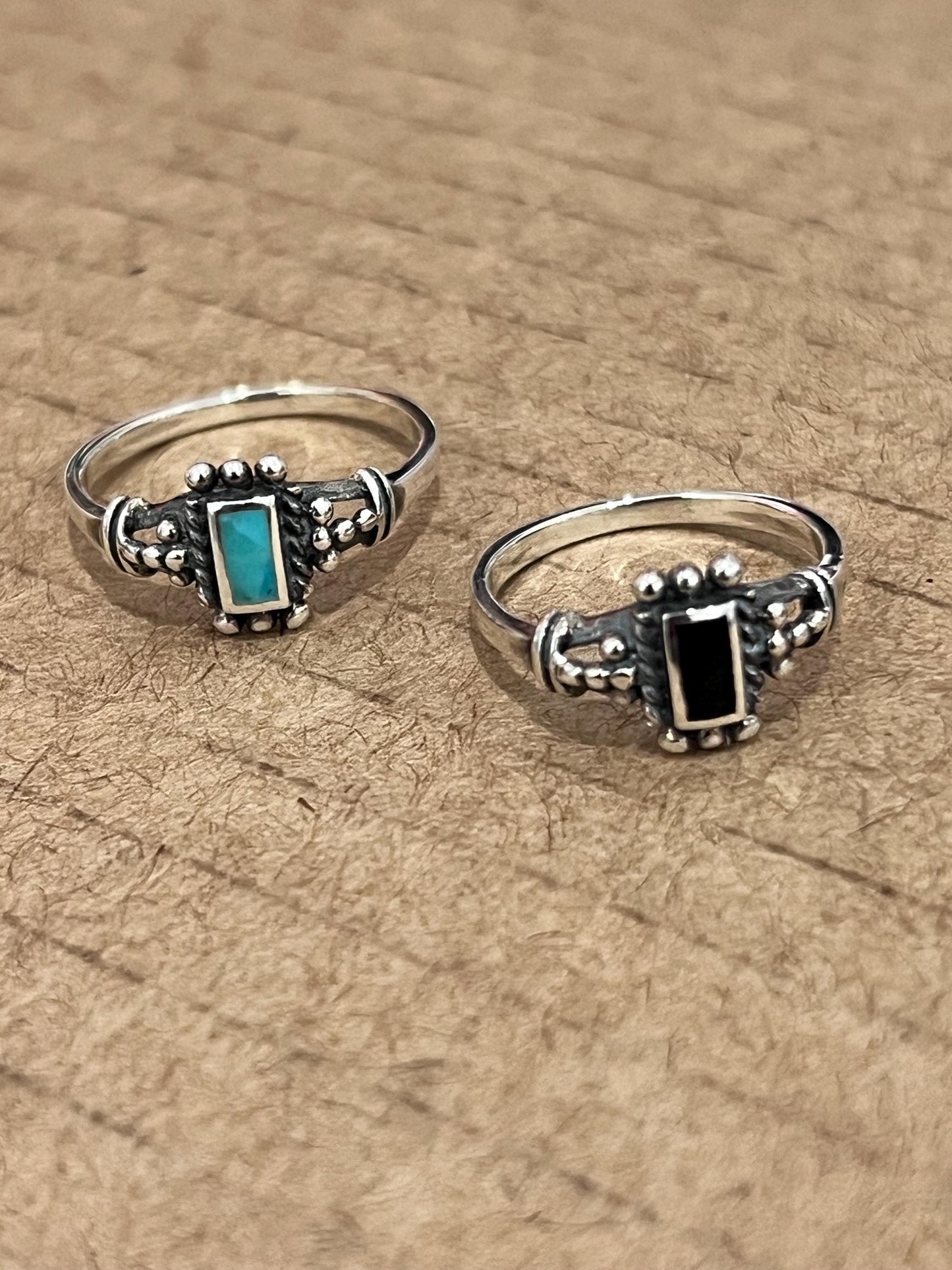 Sterling Silver Signet Ring: Black Agate or Turquoise Stone