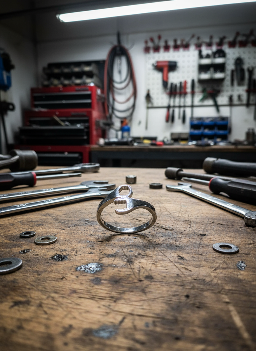 Wrench Ring, Sterling Silver Men & Women's Ring, Masculine Silver Band, High Polished non tarnish ring, Gift for him, Mechanic, Tools