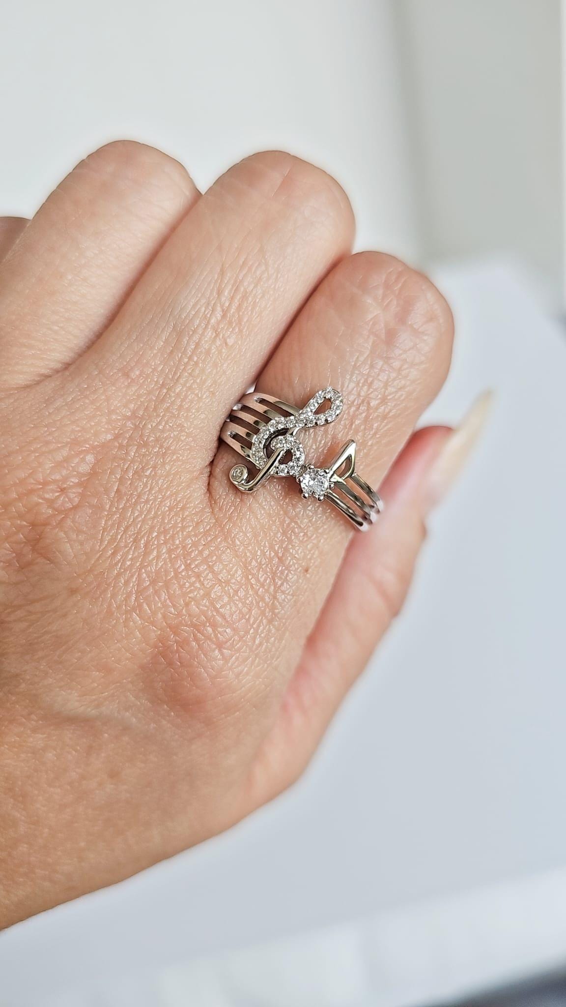 Sterling Silver Music Note Ring with CZ Stone