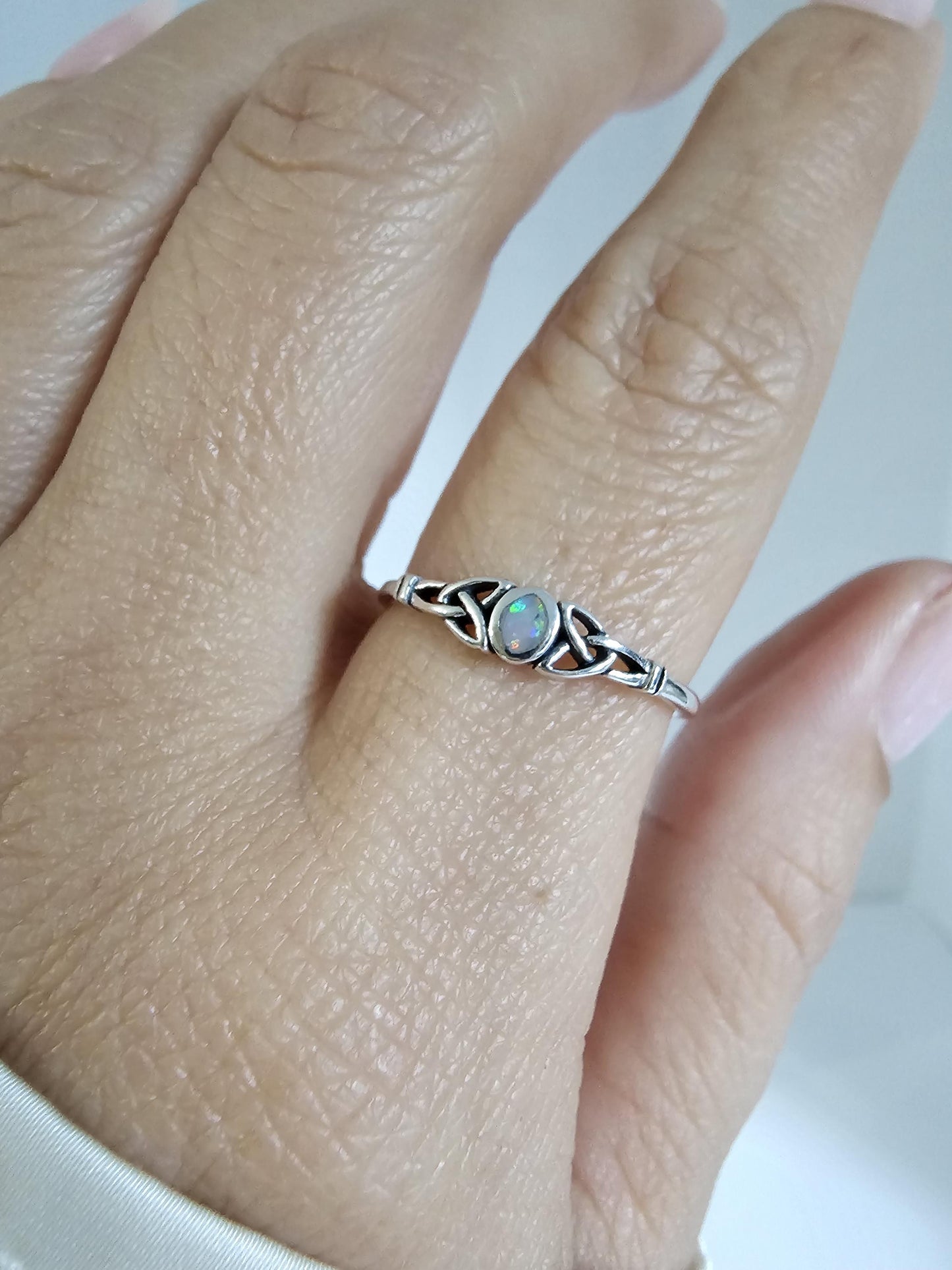 Oxidized Sterling Silver Celtic Ring: Turquoise, Onyx, or Opal Stone