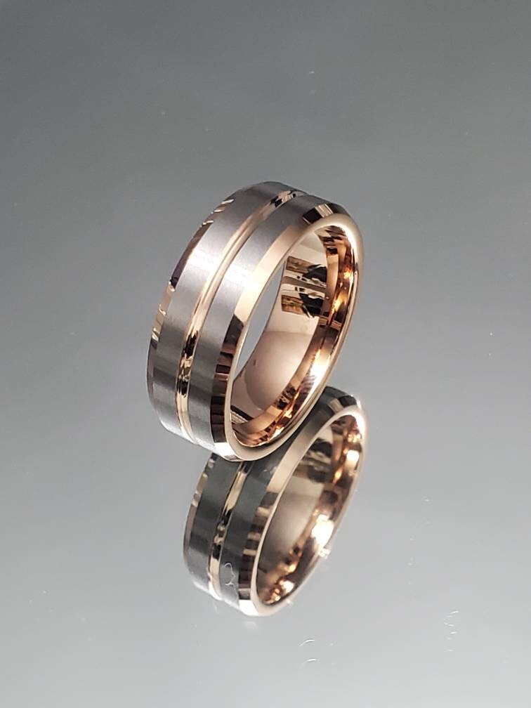 Rose Silver Gold Tungsten Wedding Men's Band