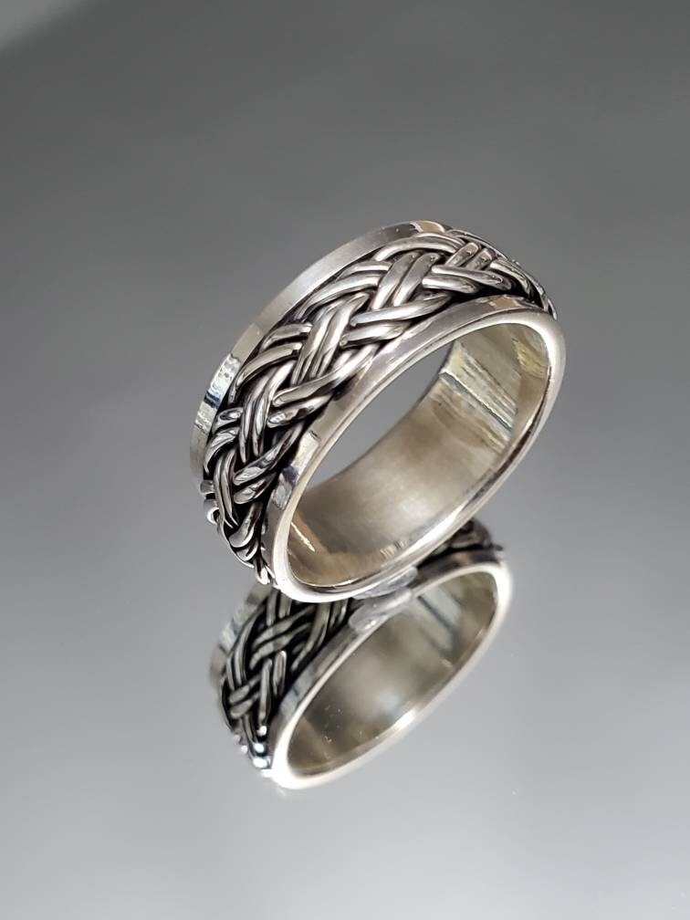Meditation Braided Men's Spinner Ring – Sterling Silver