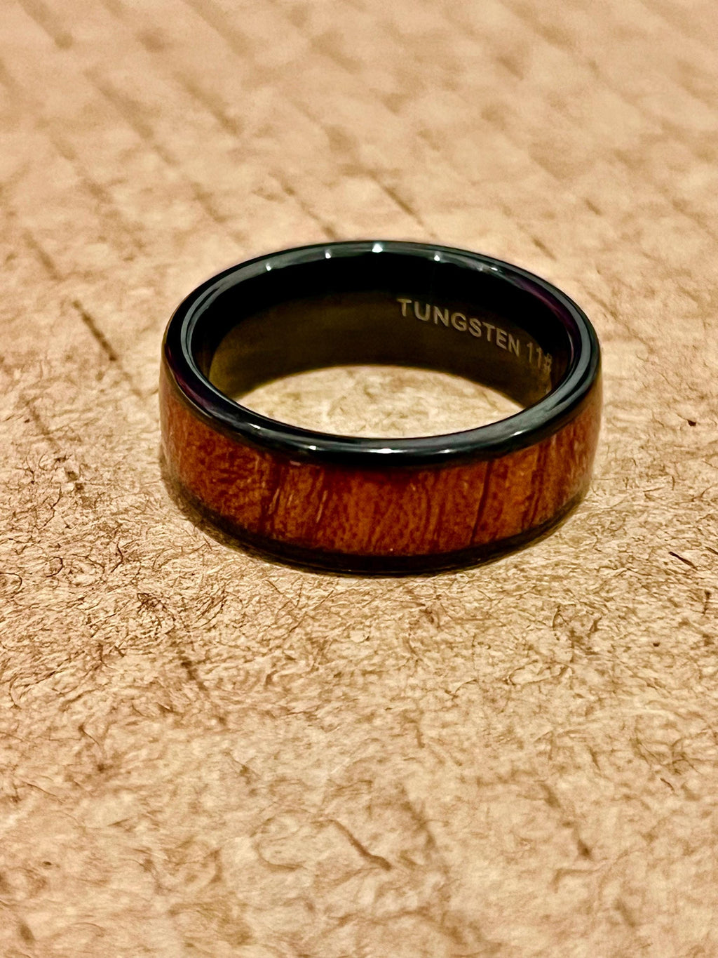 Wood Inlay Tungsten Band - 8mm Polish Black Ring for Men