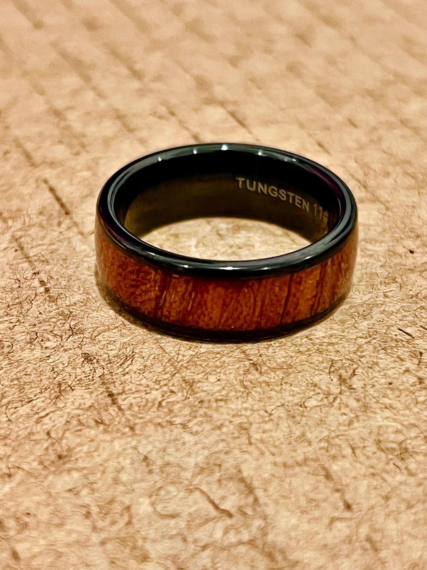 Wood Inlay Tungsten Band - 8mm Polish Black Ring for Men