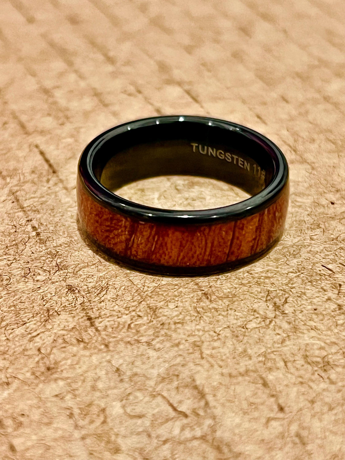 Wood Inlay Tungsten Band - 8mm Polish Black Ring for Men