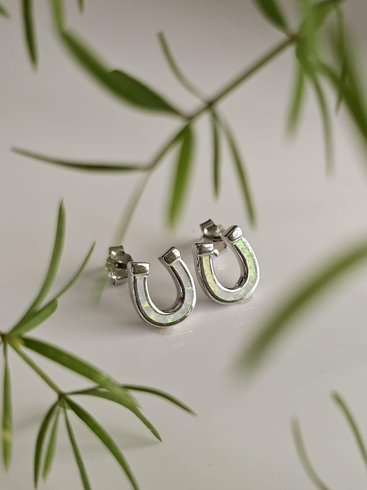 Horseshoe Stud Opal Earrings – Sterling Silver
