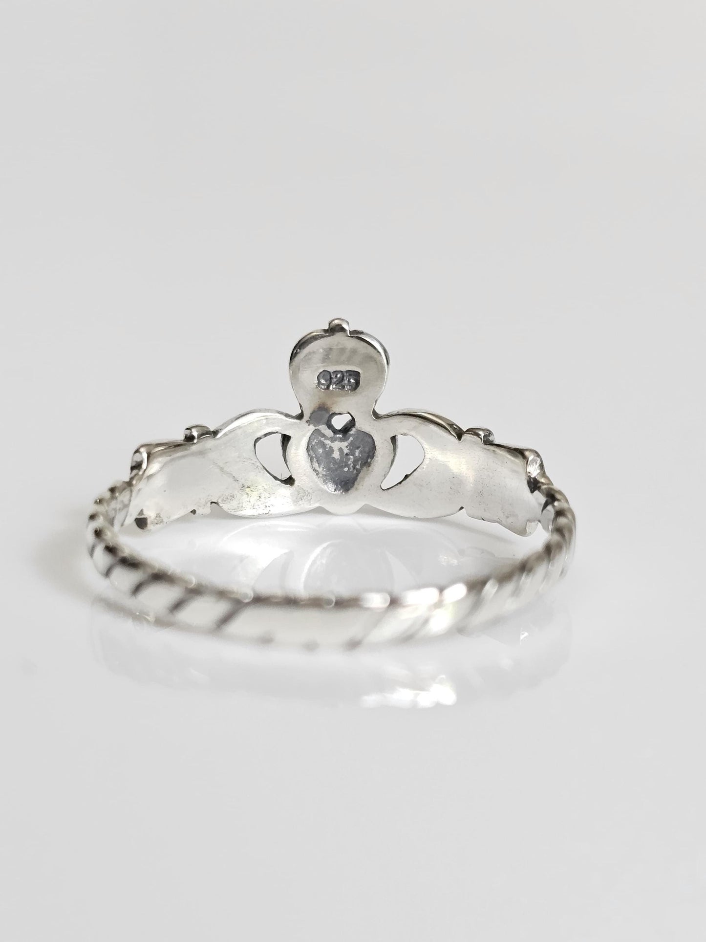 Sterling Silver Flat Rope Claddagh Ring with Oxidized Finish — Love, Loyalty & Friendship