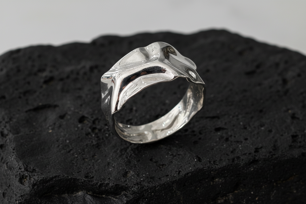 Foil Unisex Wedding Ring – Sterling Silver with 12.5mm Band Width