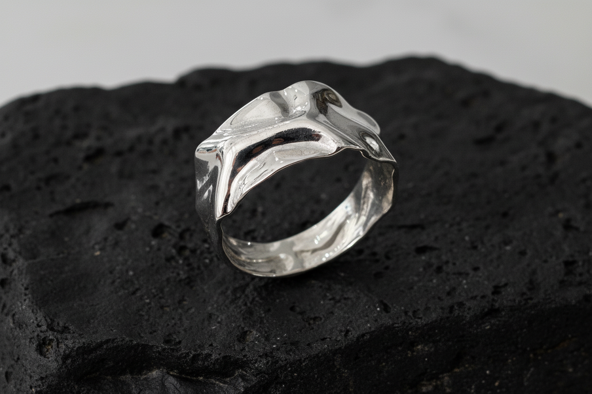 Foil Unisex Wedding Ring – Sterling Silver with 12.5mm Band Width