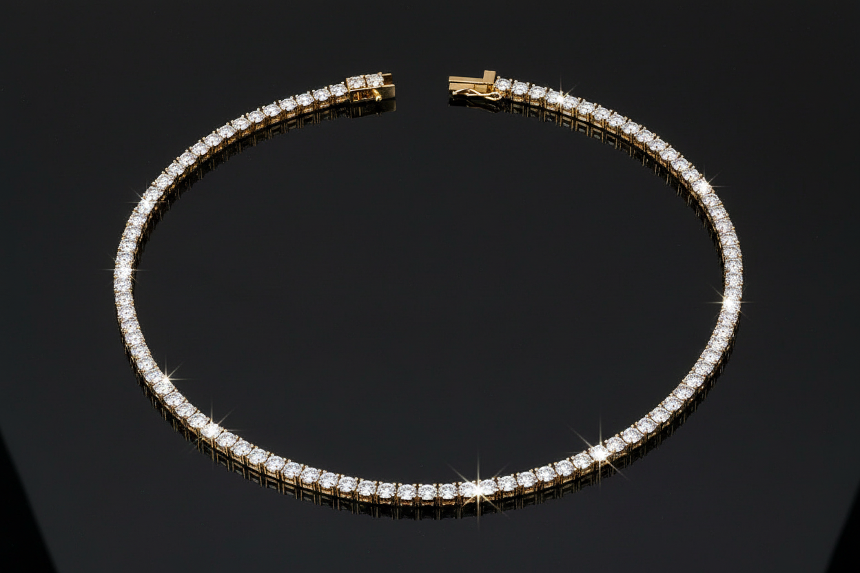 Moissanite Gold Plate Tennis Necklace on 925