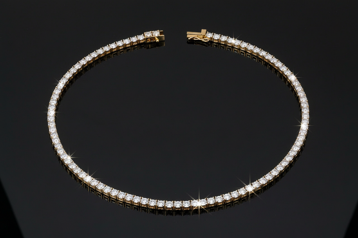 Moissanite Gold Plate Tennis Necklace on 925