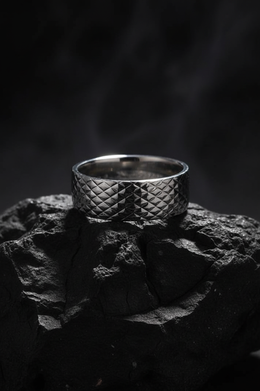 Stainless Steel 316L Men's Diamond Thread Design Ring