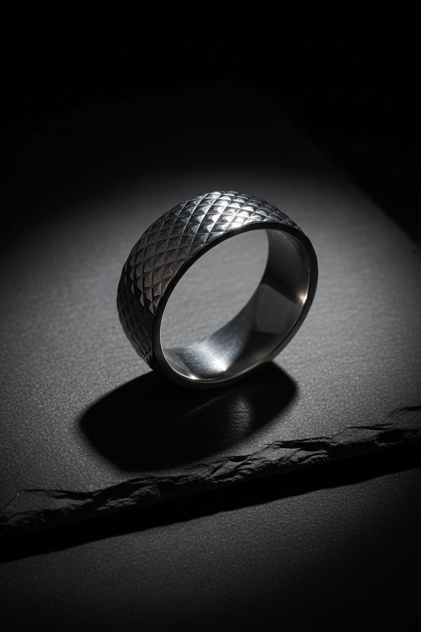 Stainless Steel 316L Men's Diamond Thread Design Ring