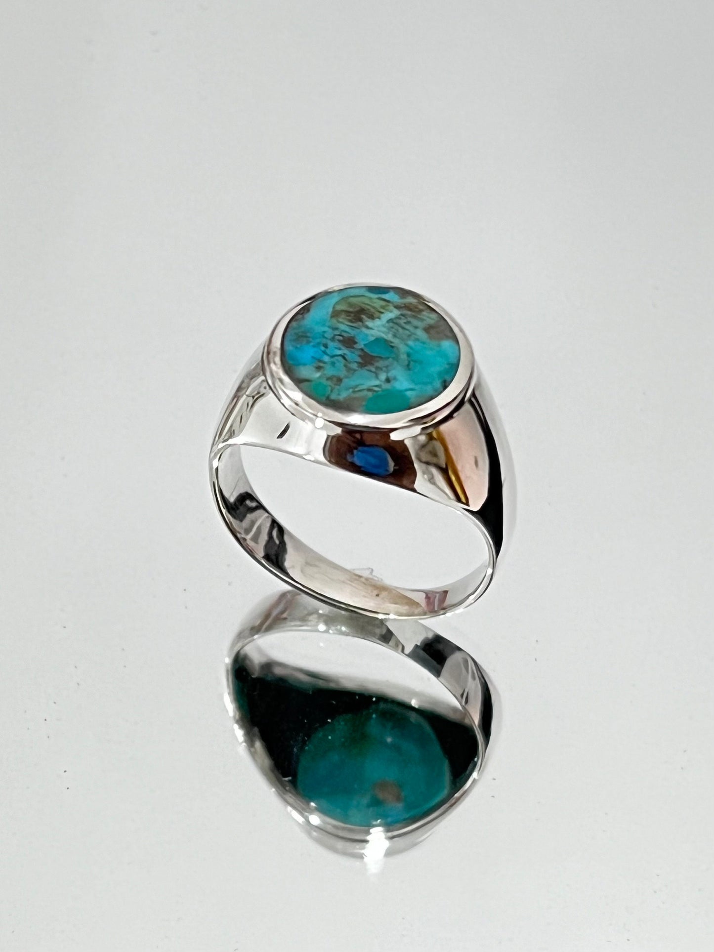 Turquoise Men's Ring, Sterling Silver Ring, 925 Stamped Ring, Raised Signet Men's Band, Genuine Turquoise Stone for men