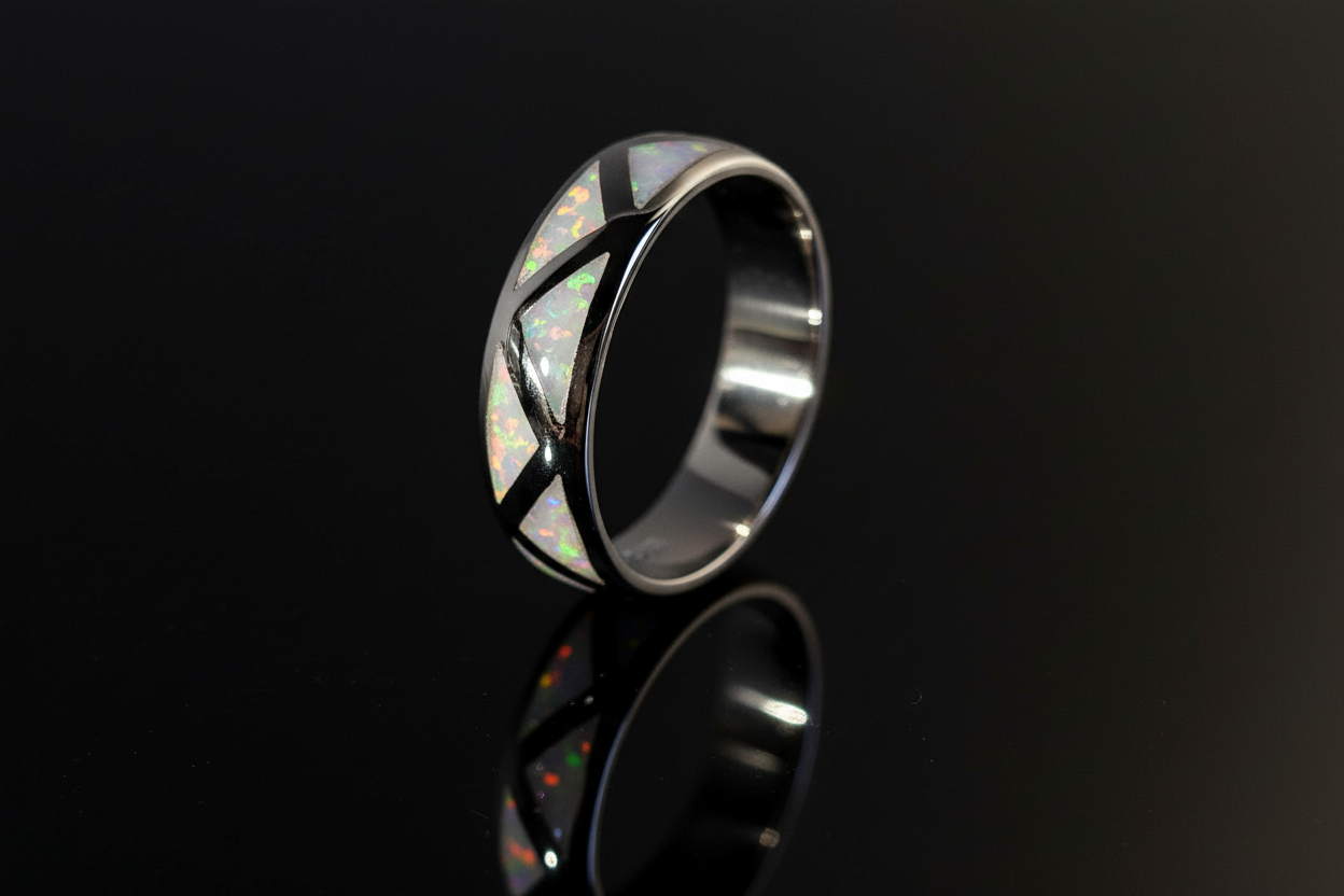 Opal Pyramid Ring: 925 Sterling Silver Mountain Top Band