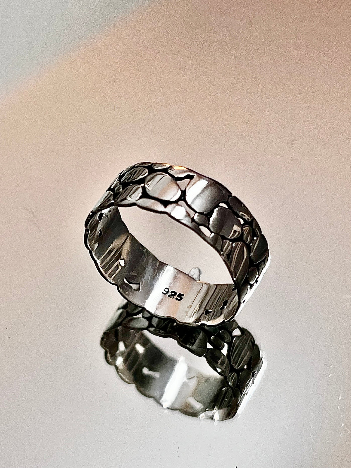 Stonework Men's Wedding Ring – Sterling Silver