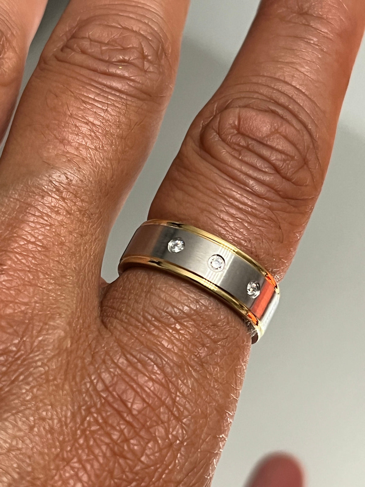 Three Diamond Masculine Wedding Ring