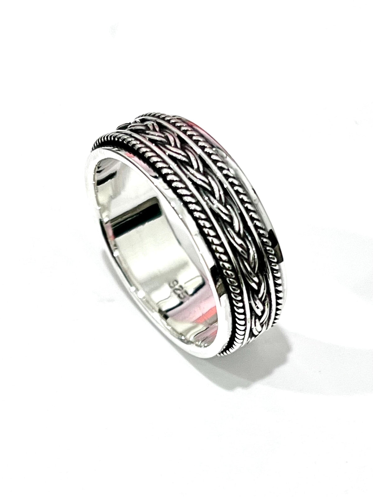 Braided Rope Wedding Ring – Sterling Silver with 8mm Band Width