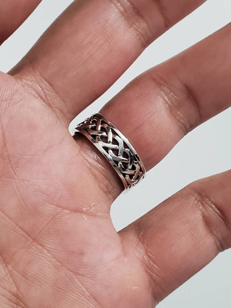 Celtic Woven Oxidized Unisex Wedding Ring – 925 Sterling Silver