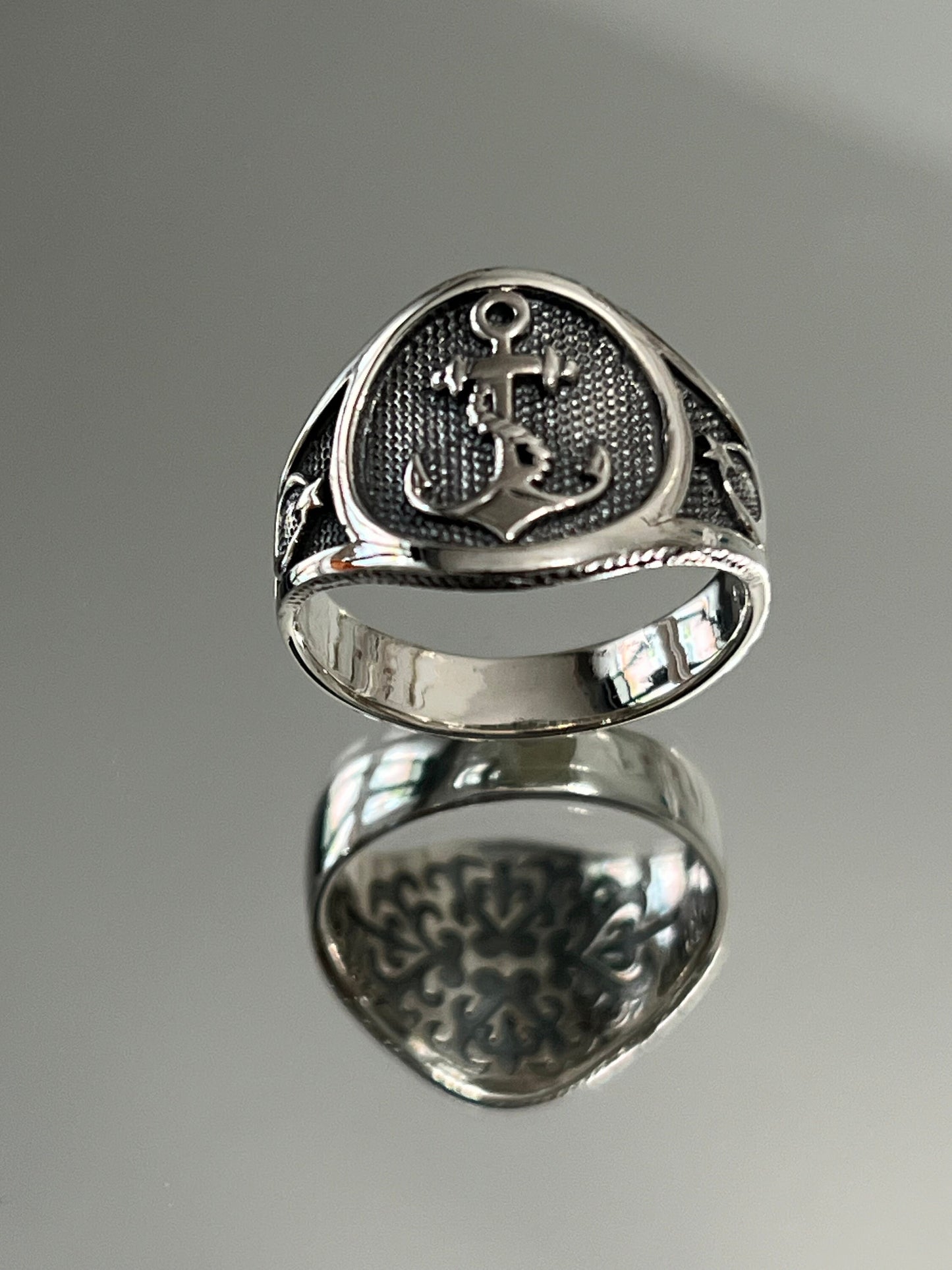 Men's Anchor Sterling Silver Band Ring