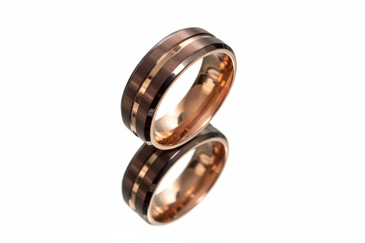 Rose Silver Gold Tungsten Wedding Men's Band