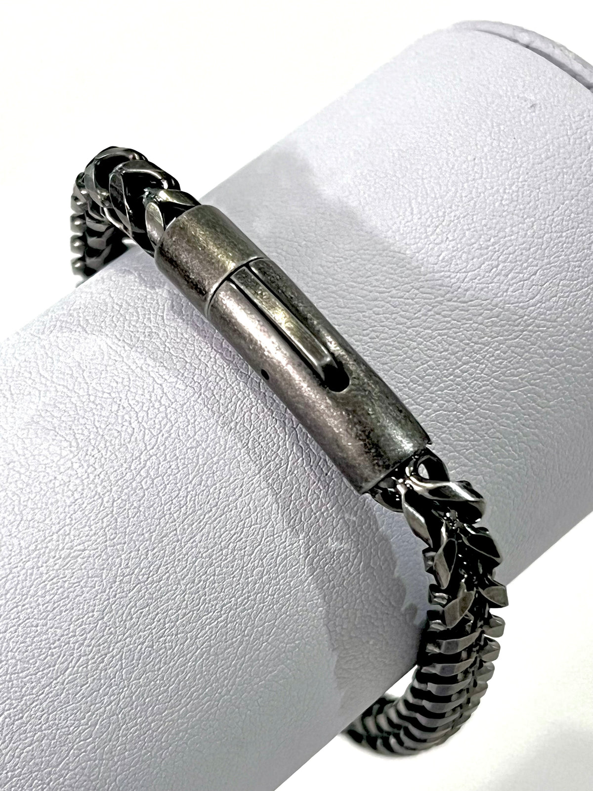 Black Stainless Steel Button Clip Bracelet