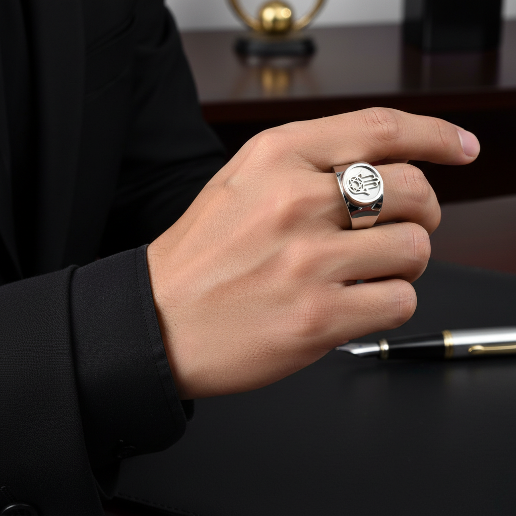 Mother of Pearl Look Hamza Ring