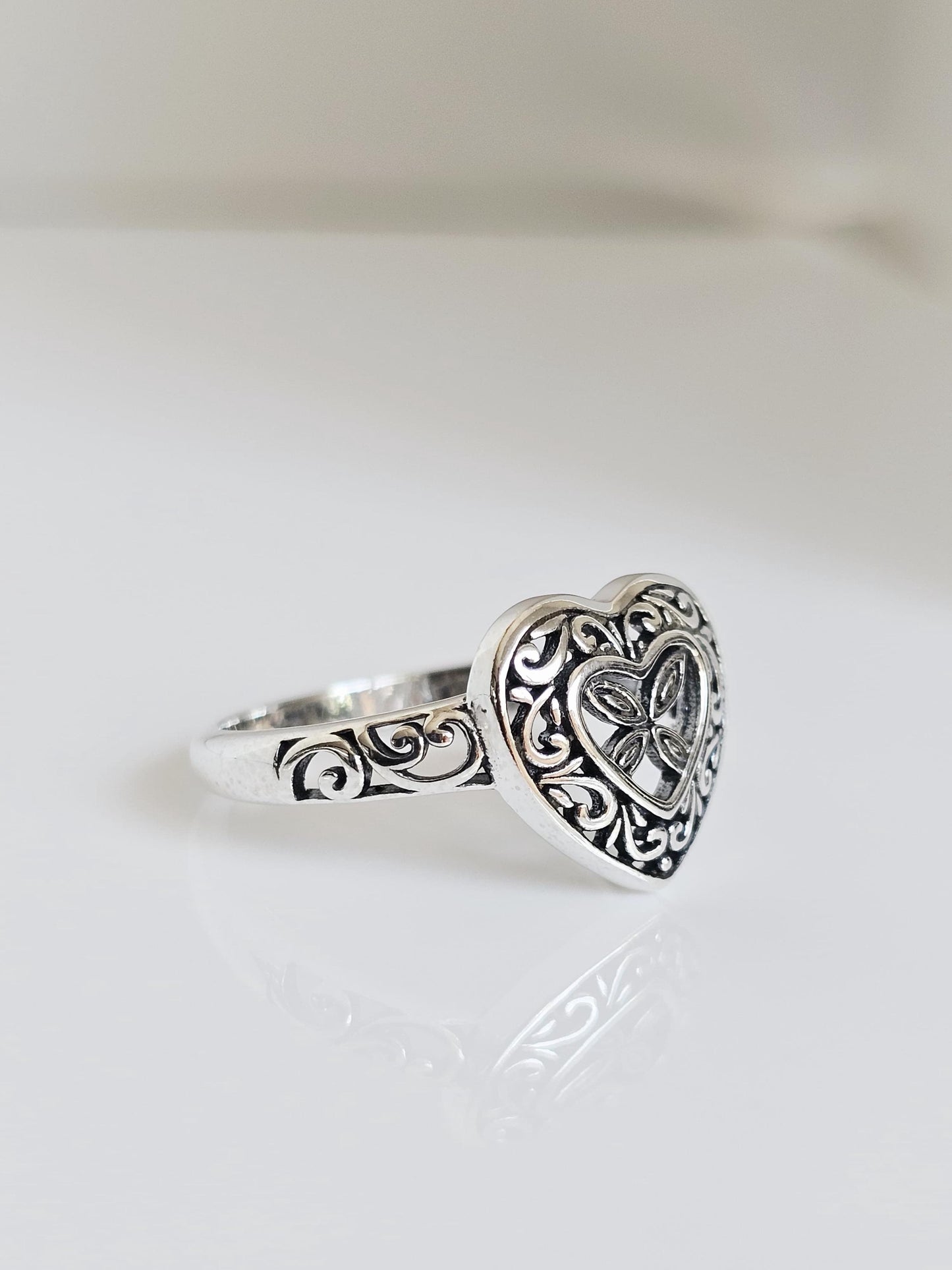 Inner Outer Love Sterling Silver | Oxidized Heart Ring for Women | Nature Inspired Vine Band