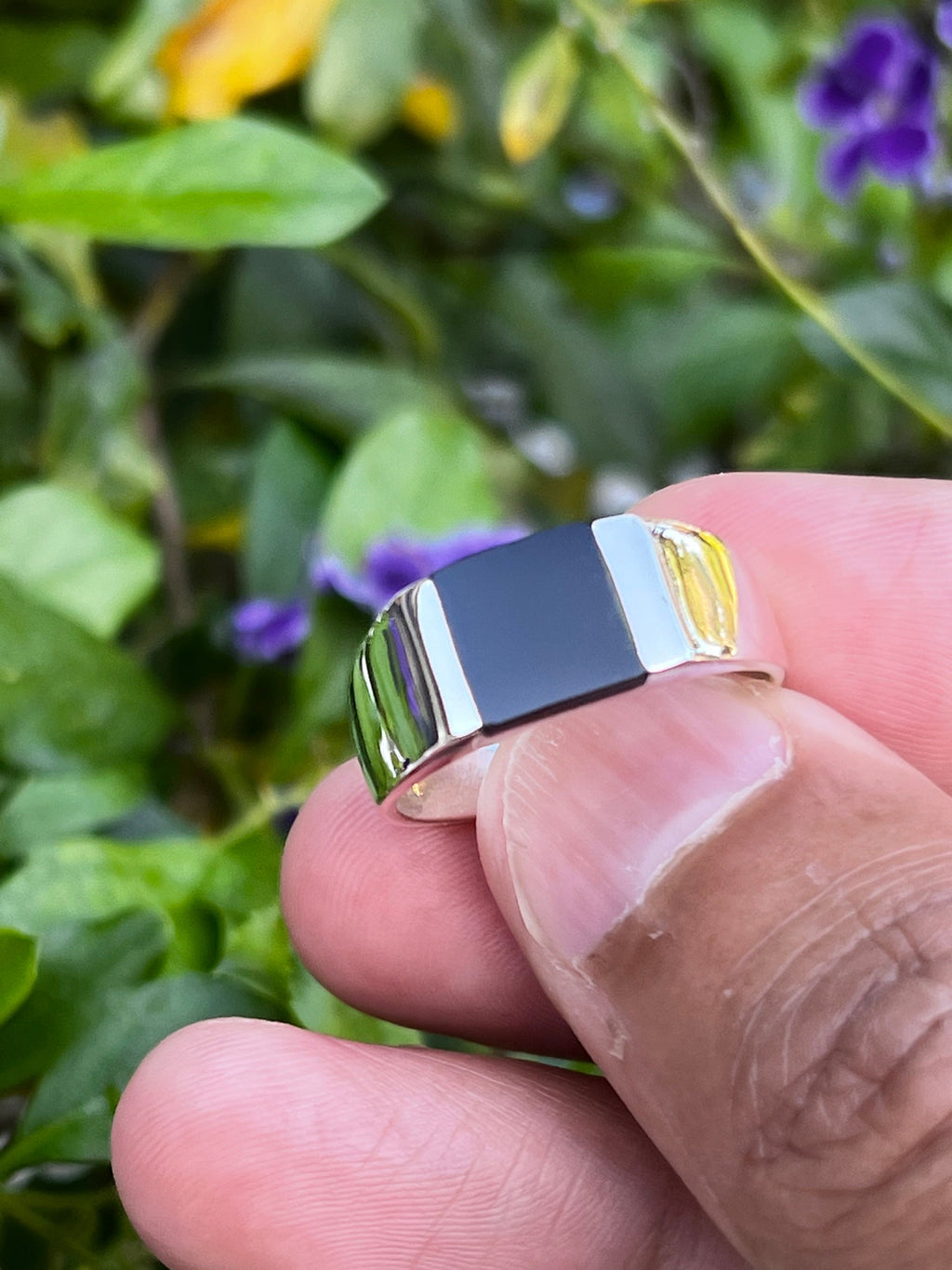 Square Onyx Sterling Silver Unisex Ring