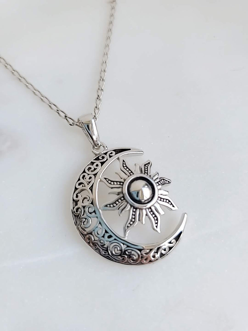 Silver Moon Over The Sun Chain and Pendant
