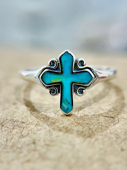 Turquoise Stone Cross Ring