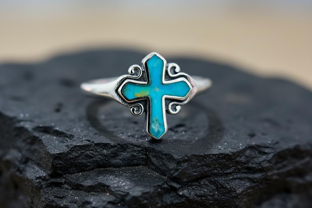 Turquoise Stone Cross Ring