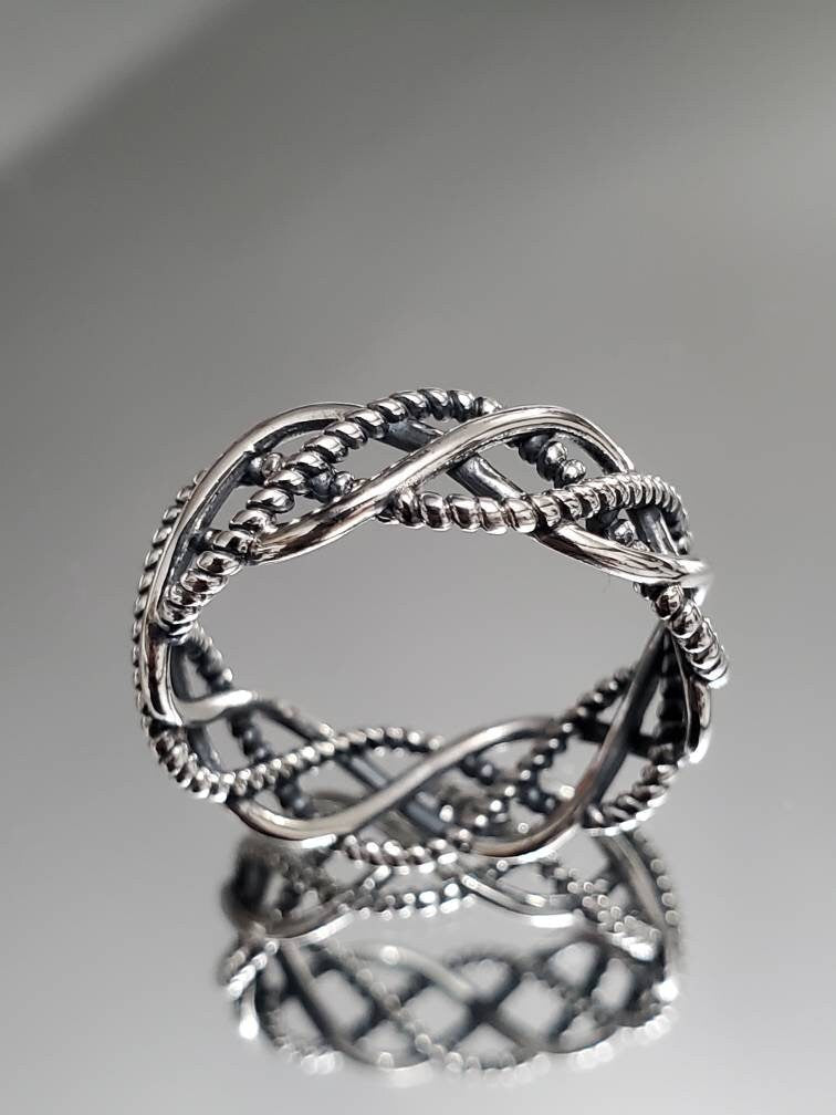 Braided Wire Band – 7mm Wide Sterling Silver Ring