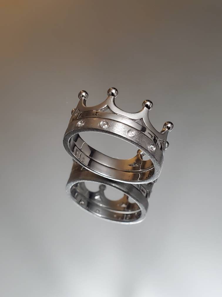 Double Crown CZ Ring Set – Sterling Silver