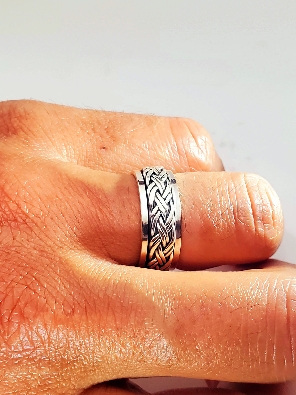 Meditation Braided Men's Spinner Ring – Sterling Silver