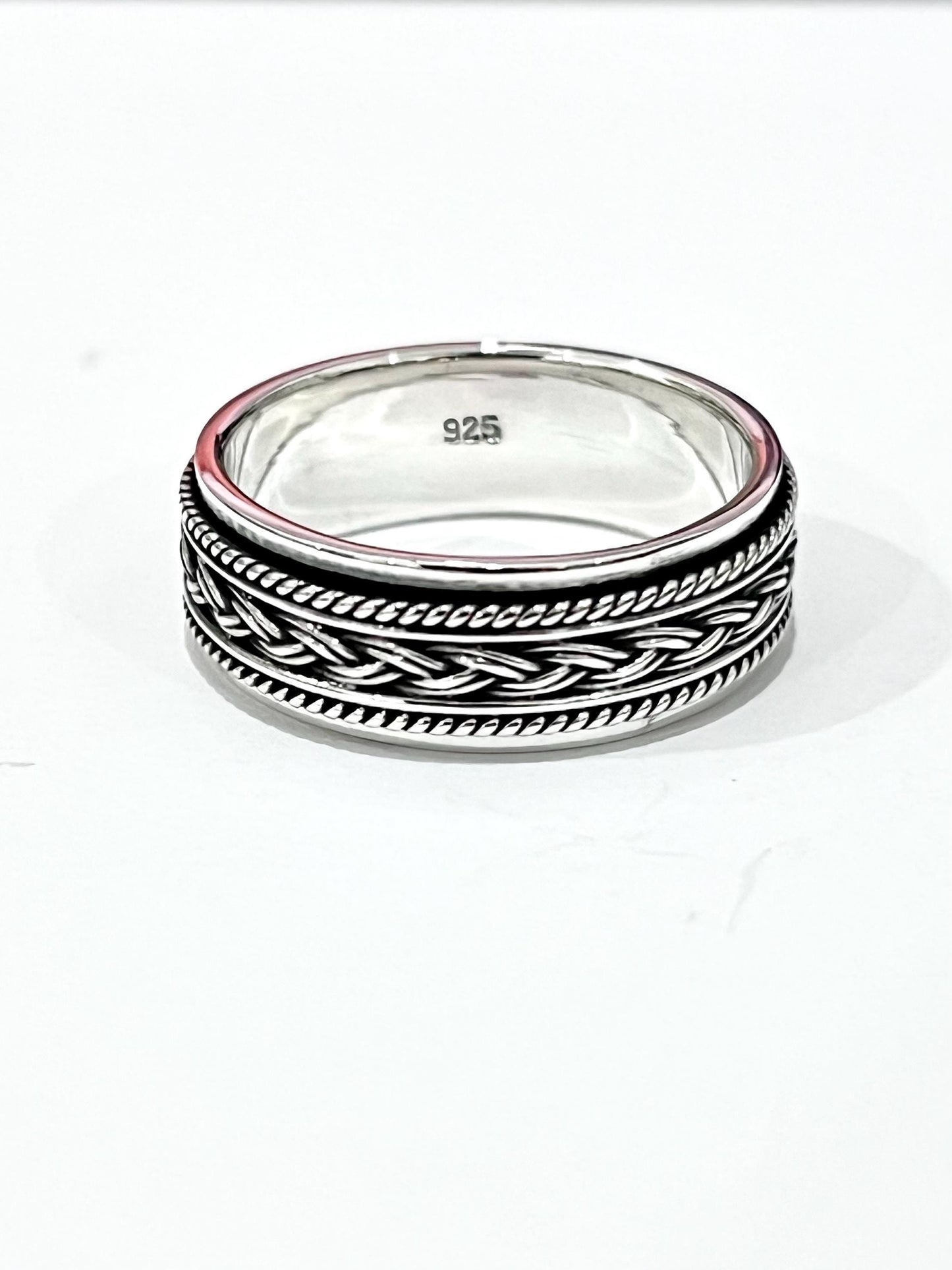 Braided Rope Sterling Silver Spinner Ring: 8mm Oxidized Wedding Band