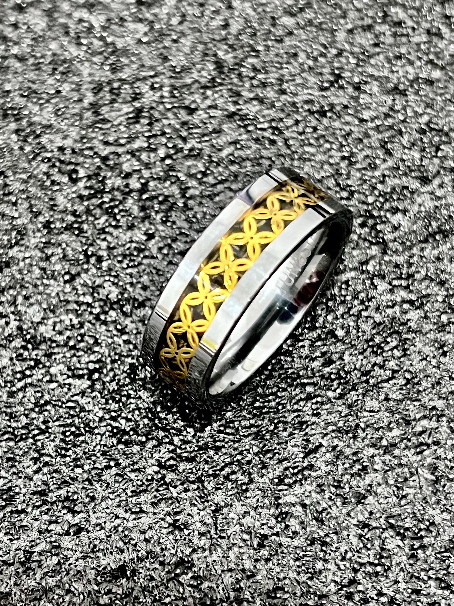 Coin Shape Silver Gold Tungsten Ring