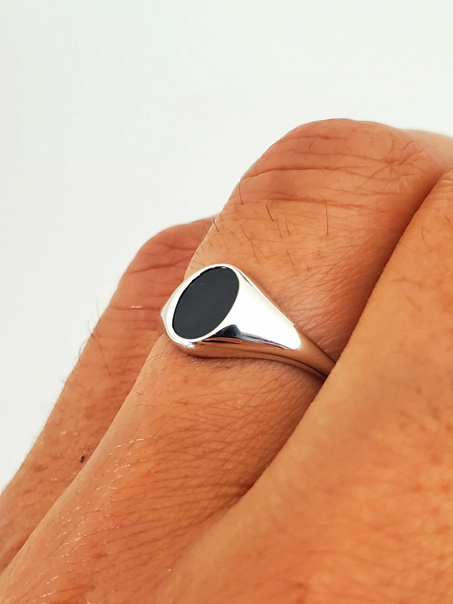 Simple Signet Black Agate Ring