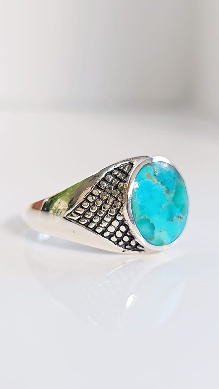 Turquoise Men's Ring, Sterling Silver Ring, 925 Stamped Ring, Signet Men's Band, Genuine Turquoise Stone for men