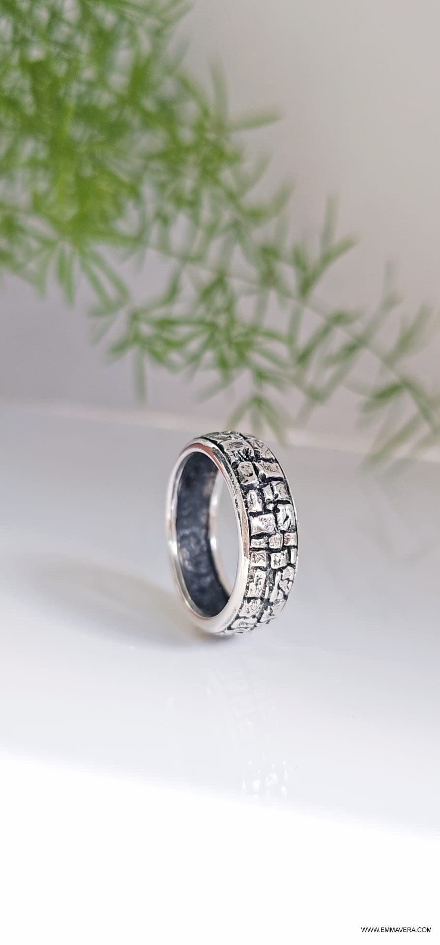 Stonework Men's Wedding Ring – Sterling Silver