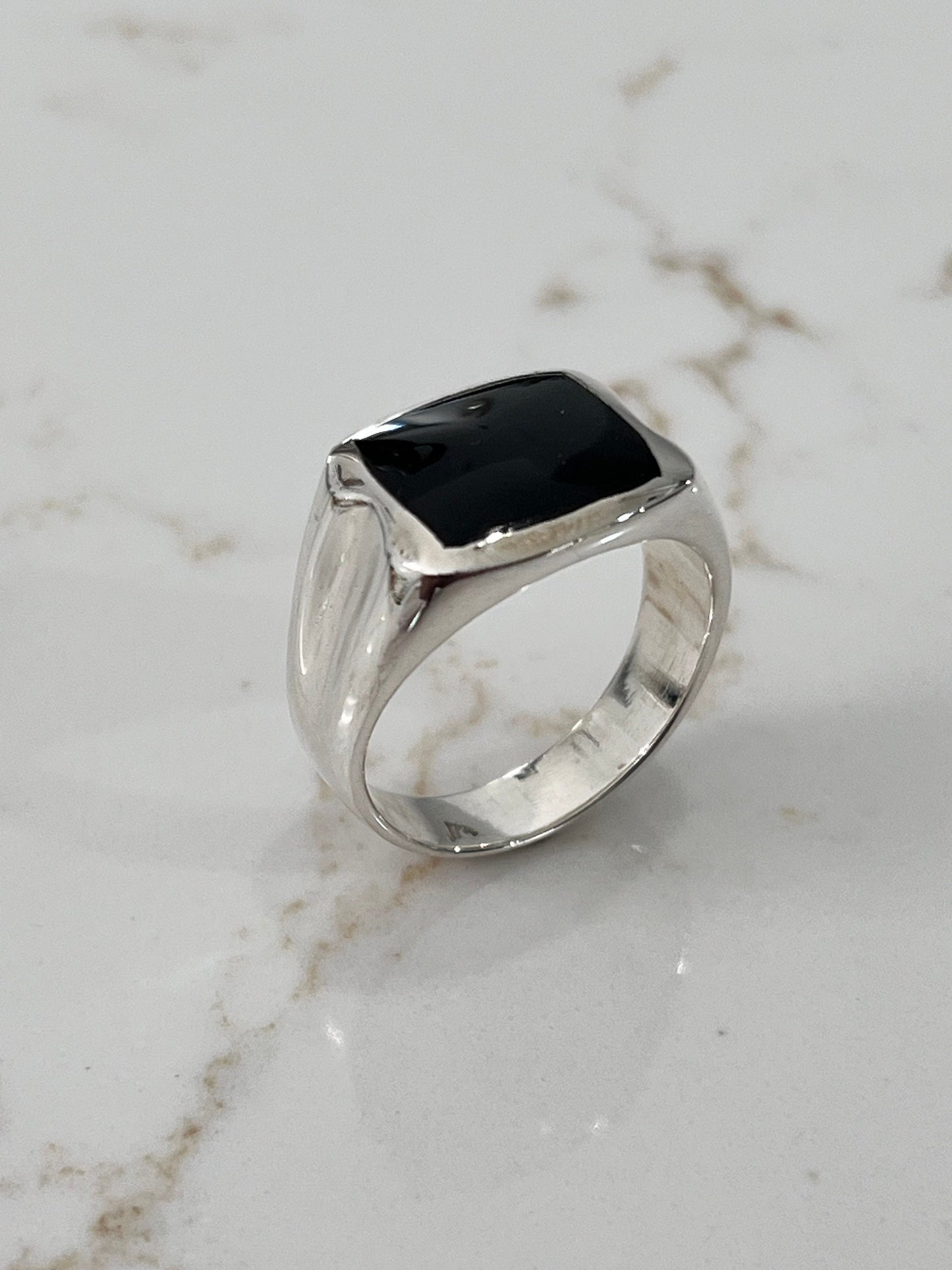 Natural Stone Men's Silver Ring