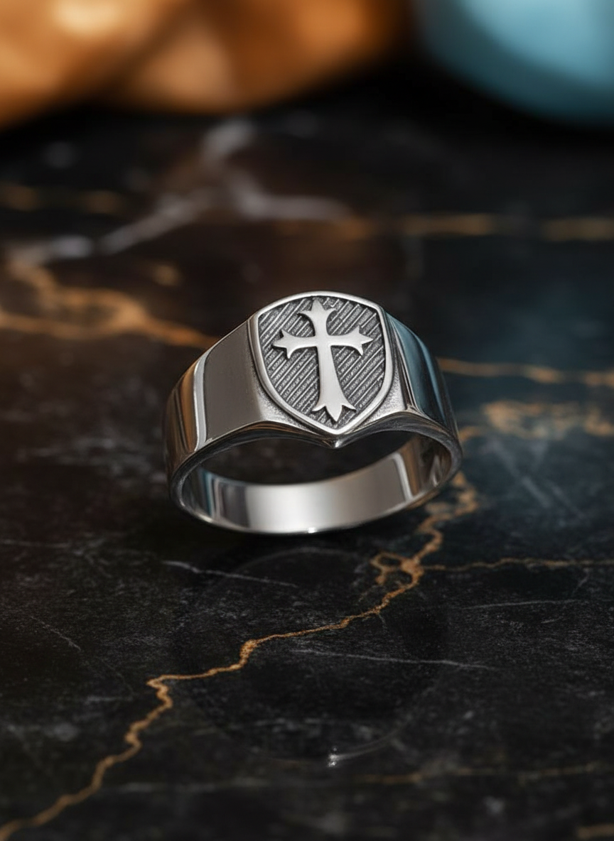 Cross Ring Men's Sterling Silver Ring